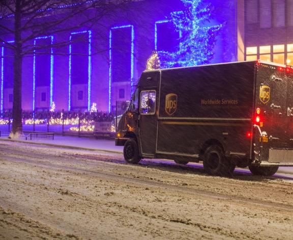 UPS truck in the snow